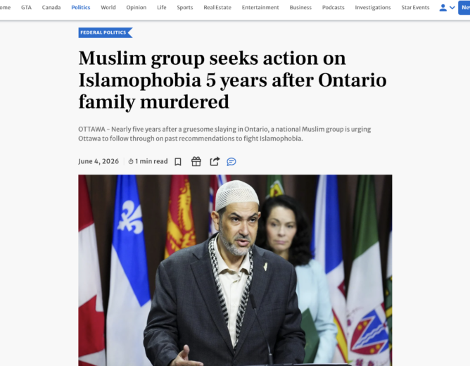 Toronto Star: Muslim group seeks action on Islamophobia 5 years after Ontario family murdered