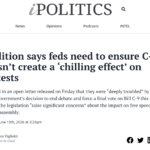 iPolitics: Coalition says feds need to ensure C-9 doesn’t create a ‘chilling effect’ on protests
